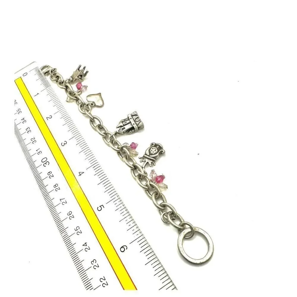 Princess Charm Bracelet Silver Pink Crystal castle  Chair heart princess
